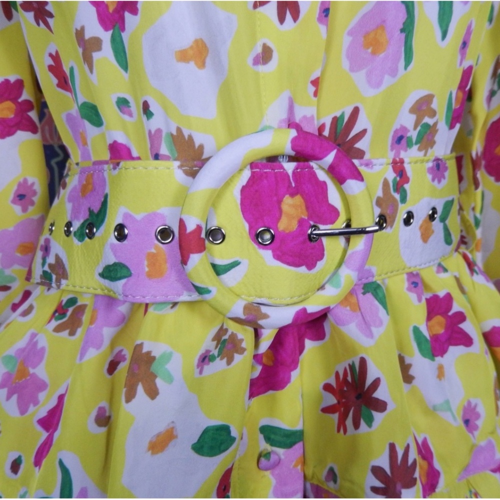 Celia B. Fluorite Yellow Floral Shirt Dress Collared S - Picture 5 of 8
